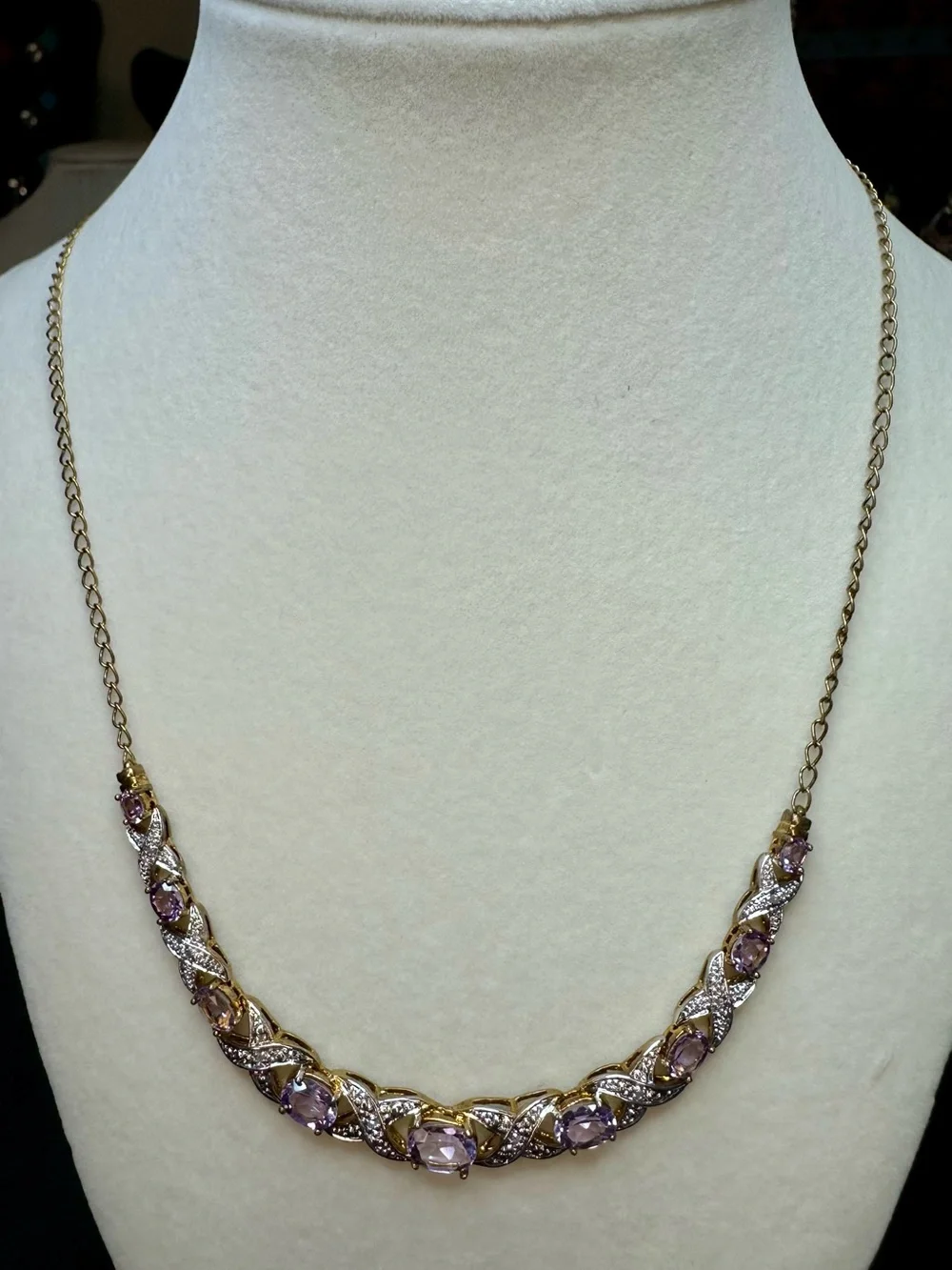 Gold-Tone Amethyst Chain Necklace with Crystal Accents